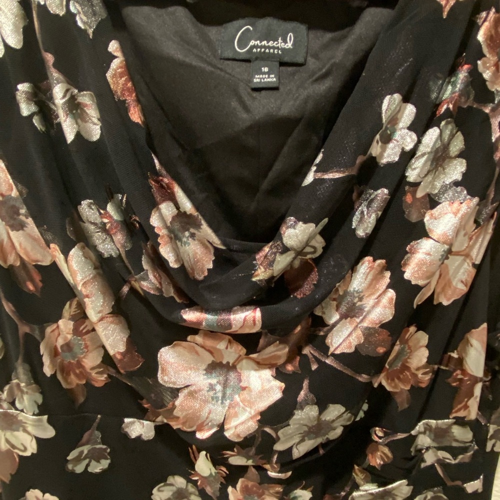 Connected Apparel Black and Pink Floral Midi Dress - Picture 2 of 7